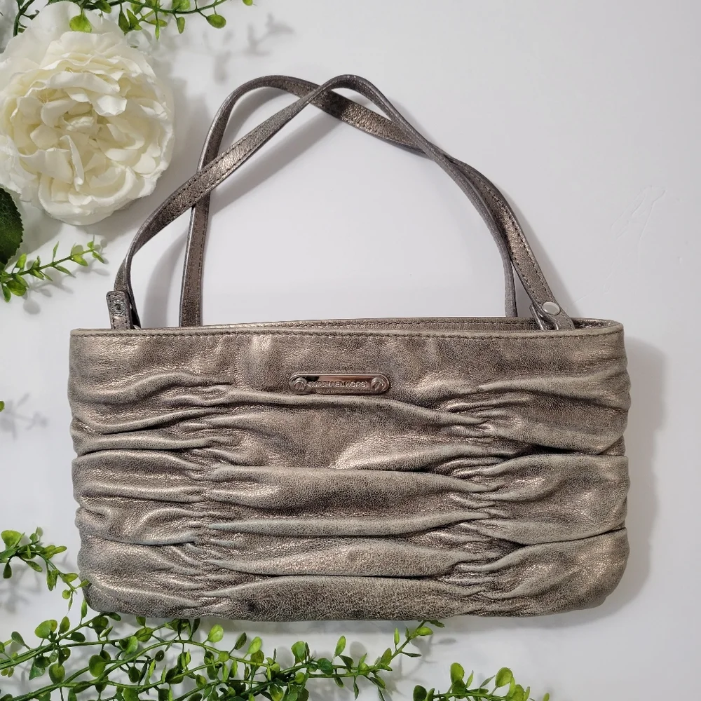 Michael Kors Webster metallic ruched leather clutch/shoulder bag NWOT